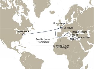 Queen Mary 2, 15 Nights Transatlantic Crossing And Mediterranean Highlights ex Rome, Italy to New York, NY, USA