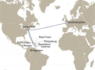 Queen Mary 2, 22 Nights Transatlantic Crossing And Eastern Caribbean ex New York, NY, USA to Southampton, England, UK