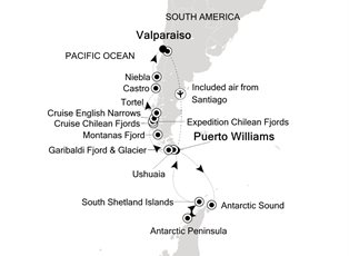 Silver Cloud Expedition, 22 Nights Puerto Williams to Valparaiso ex Puerto Williams, Chile to Valparaiso (Santiago), Chile