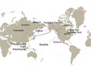 Queen Elizabeth, 20 Nights Japan And Alaska ex Tokyo (tours from Yokohama), Japan to Seattle, Washington, USA