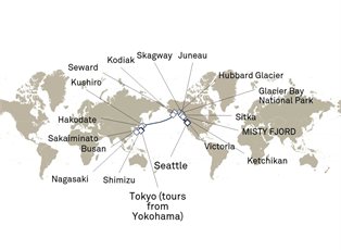 Queen Elizabeth, 41 Nights Japan And Alaska ex Tokyo (tours from Yokohama), Japan to Seattle, Washington, USA