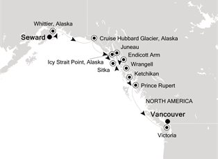 Silver Shadow, 13 Nights Seward ex Seward, Alaska to Vancouver, BC. Canada