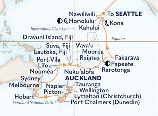 Noordam, 50 Night New Zealand & South Pacific Crossing Collector ex Auckland, New Zealand to Seattle, Washington, USA