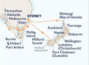 Noordam, 28 Night New Zealand & South Australia Discovery Collector ex Sydney, NSW, Australia Return
