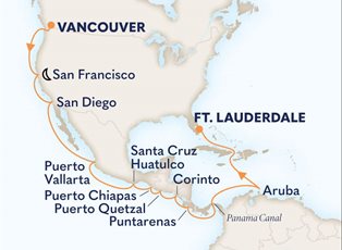 Nieuw Amsterdam, 21 Night Panama Canal ex Vancouver, BC. Canada to Ft Lauderdale (Pt Everglades), USA