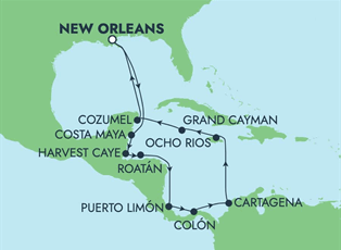 Norwegian Escape, 14 Night Caribbean: Harvest Caye, Cozumel & Roatan ex New Orleans, Louisiana, USA Return Norwegian Escape, 14 Night Caribbean: Harvest Caye, Cozumel & Roatan ex New Orleans, Louisiana, USA Return