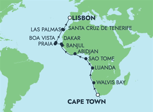 Norwegian Dawn, 20 Night Africa: Canary Islands, Namibia & Senegal ex Cape Town, South Africa to Lisbon, Portugal
