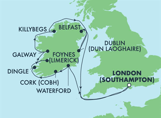 Norwegian Dawn, 10 Night Ireland: Belfast, Dublin, Cork & Galway ex Southampton, England Return