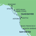 Norwegian Jade, 12 Night Pacific Coast: Skagway &amp; Seattle ex Vancouver, BC. Canada to San Diego, California, USA