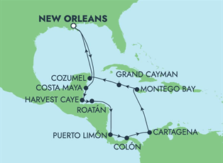 Norwegian Escape, 14 Night Caribbean: Harvest Caye, Cozumel & Roatan ex New Orleans, Louisiana, USA Return Norwegian Escape, 14 Night Caribbean: Harvest Caye, Cozumel & Roatan ex New Orleans, Louisiana, USA Return