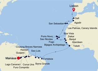 Silver Wind, 20 Nights Manaus to Lisbon ex Dakar, Senegal to Furo Comprido, Amazon