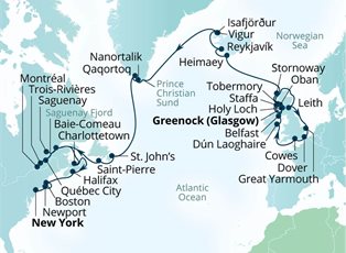 Seabourn Sojourn, 43 Night Scotland, Route Of The Vikings & New England ex Greenock (Glasgow), Scotland to New York, USA