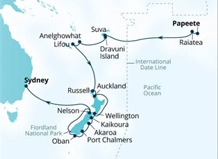 Seabourn Sojourn, 30 Night World Cruise: South Pacific & New Zealand Treasures ex Papeete, Tahiti to Sydney, NSW, Australia
