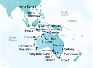 Seabourn Sojourn, 39 Night World Cruise: Circumnavigation & Sapphire Seas ex Sydney, NSW, Australia to Hong Kong