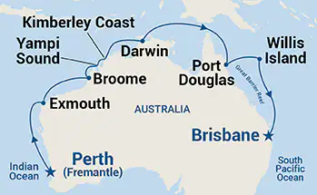 Crown Princess, 15 Night Northern Explorer ex Perth (Fremantle), WA Australia  to Brisbane,  QLD, Australia