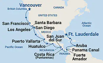 Coral Princess, 23 Night Panama Canal & Pacific Coast ex Vancouver, BC. Canada  to Ft Lauderdale (Pt Everglades), USA
