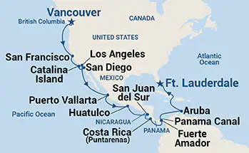 Caribbean Princess, 23 Night Panama Canal & Pacific Coast ex Vancouver, BC. Canada  to Ft Lauderdale (Pt Everglades), USA