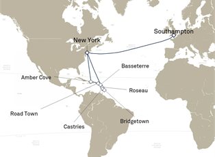 Queen Mary 2, 21 Nights Transatlantic Crossing And Caribbean Celebration ex Southampton, England, UK to New York, NY, USA