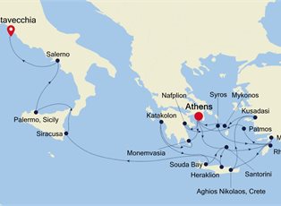 Silver Muse, 23 Nights Athens to Athens ex Athens (Piraeus) Greece to Rome (Civitavecchia), Italy