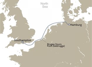 Queen Mary 2, 3 Nights Short Break To Zeebrugge ex Hamburg, Germany to Southampton, England, UK