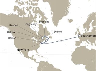 Queen Mary 2, 21 Nights Transatlantic Crossing ex New York, NY, USA to Southampton, England, UK