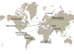 Queen Mary 2, 28 Nights Dubai To New York ex Dubai, United Arab Emirates to New York, NY, USA