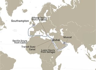 Queen Mary 2, 20 Nights Dubai To Southampton ex Dubai, United Arab Emirates to Southampton, England, UK