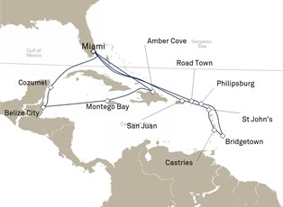 Queen Elizabeth, 21 Nights Caribbean ex Miami, Florida Return Queen Elizabeth, 21 Nights Caribbean ex Miami, Florida Return