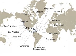 Queen Elizabeth, 33 Nights Seattle To Miami ex Seattle, Washington, USA to Miami, Florida Queen Elizabeth, 33 Nights Seattle To Miami ex Seattle, Washington, USA to Miami, Florida