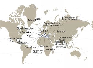 Queen Victoria, 32 Nights Mediterranean And Greek Islands ex Trieste, Italy to Southampton, England, UK