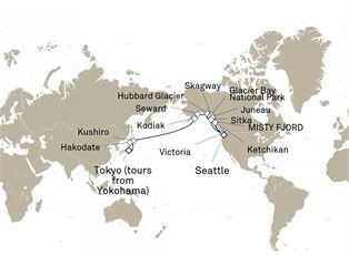 Queen Elizabeth, 31 Nights Japan And Alaska ex Yokohama (tours to Tokyo), Japan to Seattle, Washington, USA Queen Elizabeth, 31 Nights Japan And Alaska ex Yokohama (tours to Tokyo), Japan to Seattle, Washington, USA