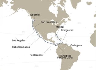 Queen Elizabeth, 21 Nights Seattle To Miami ex Seattle, Washington, USA to Miami, Florida Queen Elizabeth, 21 Nights Seattle To Miami ex Seattle, Washington, USA to Miami, Florida
