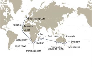 Queen Anne, 44 Nights Sydney To Southampton ex Sydney, NSW, Australia to Southampton, England, UK