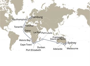 Queen Anne, 46 Nights Sydney To Hamburg ex Sydney, NSW, Australia to Hamburg, Germany