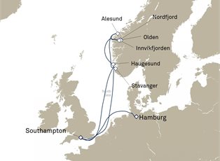 Queen Anne, 9 Nights Norwegian Fjords ex Hamburg, Germany to Southampton, England, UK