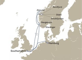 Queen Anne, 9 Nights Norwegian Fjords ex Southampton, England, UK to Hamburg, Germany