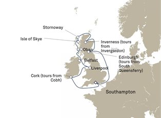 Queen Anne, 12 Nights British Isles ex Southampton, England, UK Return