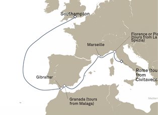 Queen Anne, 8 Nights Western Mediterranean ex Civitavecchia (tours to Rome), Italy to Southampton, England, UK