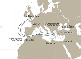 Queen Anne, 19 Nights Mediterranean And Greek Islands ex Southampton, England, UK Return