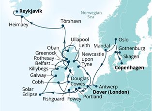 Seabourn Ovation, 35 Night Scandinavia, British Isles & Solar Eclipse ex Copenhagen, Denmark to Reykjavik, Iceland Seabourn Ovation, 35 Night Scandinavia, British Isles & Solar Eclipse ex Copenhagen, Denmark to Reykjavik, Iceland