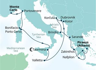 Seabourn Quest, 17 Night Tyrrhenian Treasures, Greece & Dalmatian Delights ex Monte Carlo, Monaco to Athens (Piraeus) Greece Seabourn Quest, 17 Night Tyrrhenian Treasures, Greece & Dalmatian Delights ex Monte Carlo, Monaco to Athens (Piraeus) Greece