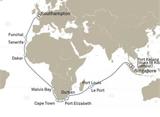 Queen Victoria, 39 Nights Singapore To Southampton ex Singapore to Southampton, England, UK Queen Victoria, 39 Nights Singapore To Southampton ex Singapore to Southampton, England, UK