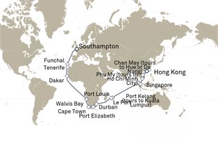 Queen Victoria, 46 Nights Hong Kong To Southampton ex Hong Kong, China to Southampton, England, UK Queen Victoria, 46 Nights Hong Kong To Southampton ex Hong Kong, China to Southampton, England, UK