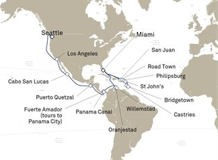 Queen Elizabeth, 33 Nights Seattle To Miami ex Seattle, Washington, USA to Miami, Florida Queen Elizabeth, 33 Nights Seattle To Miami ex Seattle, Washington, USA to Miami, Florida