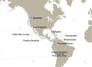 Queen Elizabeth, 21 Nights Seattle To Miami ex Seattle, Washington, USA to Miami, Florida Queen Elizabeth, 21 Nights Seattle To Miami ex Seattle, Washington, USA to Miami, Florida