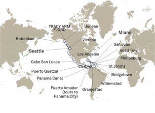 Queen Elizabeth, 40 Nights Seattle To Miami ex Seattle, Washington, USA to Miami, Florida Queen Elizabeth, 40 Nights Seattle To Miami ex Seattle, Washington, USA to Miami, Florida