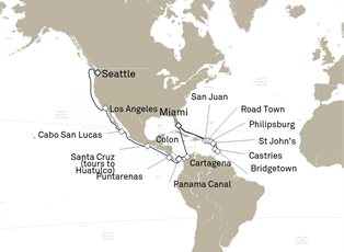 Queen Elizabeth, 32 Nights Miami To Seattle ex Miami, Florida to Seattle, Washington, USA Queen Elizabeth, 32 Nights Miami To Seattle ex Miami, Florida to Seattle, Washington, USA