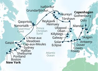 Seabourn Ovation, 43 Night Scandinavia, Solar Eclipse And Fire & Ice Passage ex Copenhagen, Denmark to New York, USA Seabourn Ovation, 43 Night Scandinavia, Solar Eclipse And Fire & Ice Passage ex Copenhagen, Denmark to New York, USA