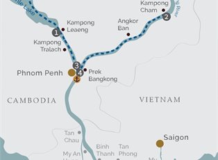 Jayavarman, 4 Night Serenity Cruise (High Water) ex Siem Reap to Phnom Penh Jayavarman, 4 Night Serenity Cruise (High Water) ex Siem Reap to Phnom Penh