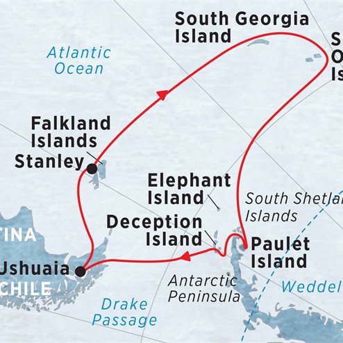 Antarctic Peninsula, Falkland Islands & South Georgia from Ushuaia